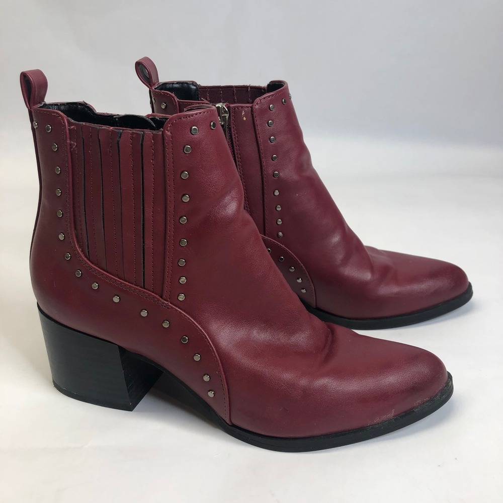 Women's Burgundy Ankle Boots with Studded Detail